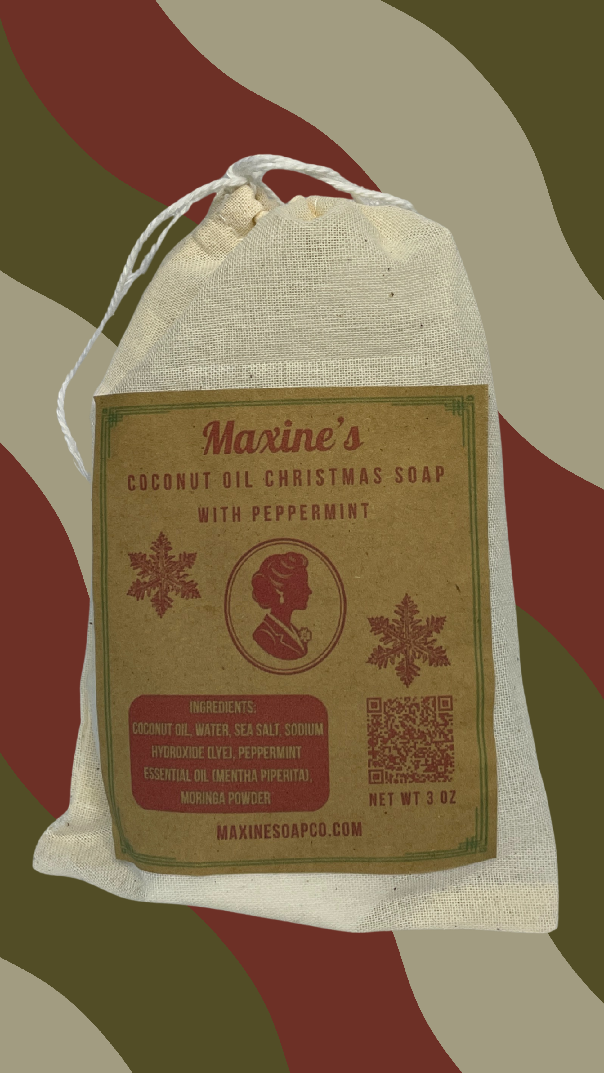 Maxine's Soap Co Christmas and Winter coconut oil soap snowflake shaped with peppermint and moringa vegan plant-based