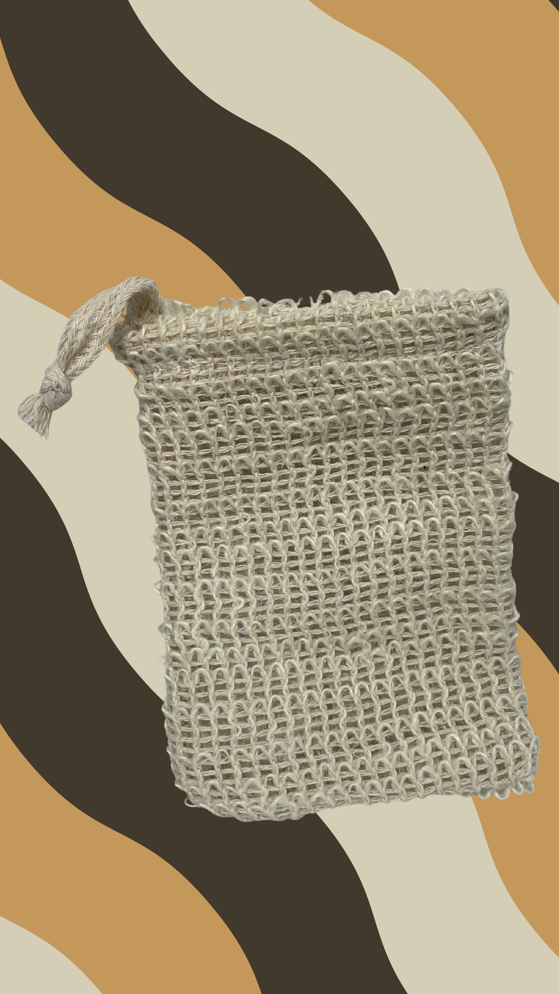 Maxine's natural sisal soap saver pouch with drawstring and wooden bead eco-friendly exfoliating