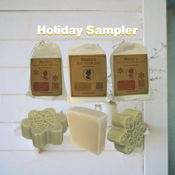 Holiday trio sampler bundle with three beef tallow bar soaps