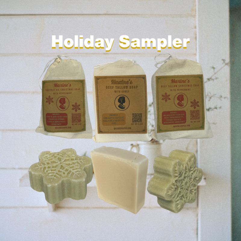 Holiday trio sampler bundle with three beef tallow bar soaps