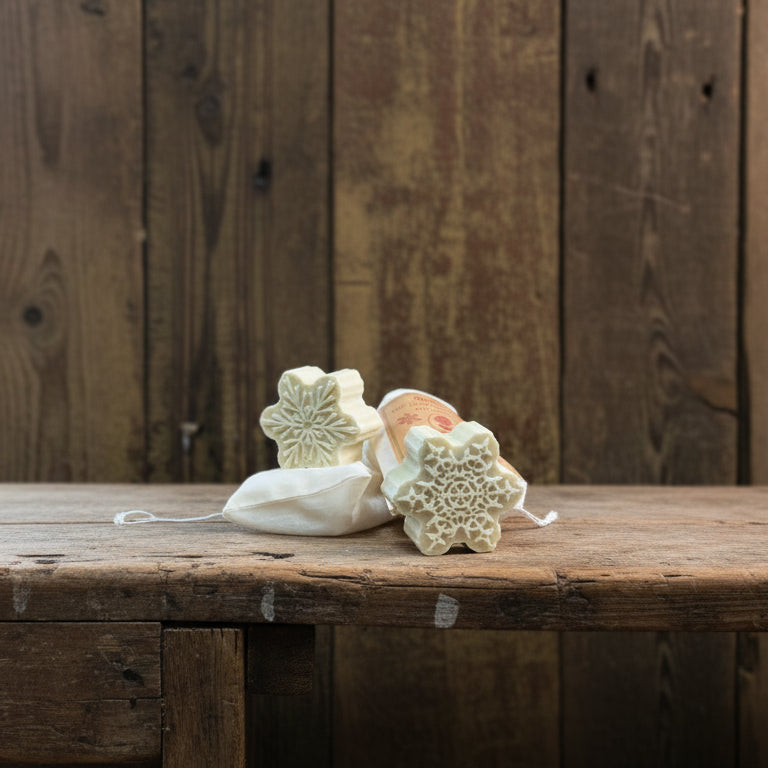 Maxine's Soap Co Christmas beef tallow peppermint snowflake soap in muslin pouch limited edition holiday gift