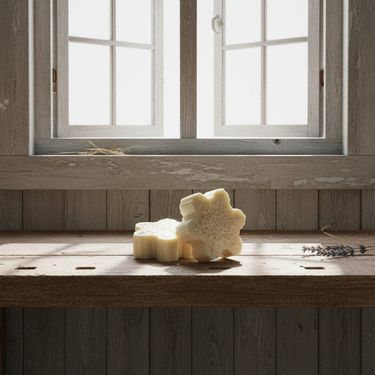 Maxine's Soap Co Christmas coconut oil soap snowflake shaped with peppermint and moringa vegan plant-based